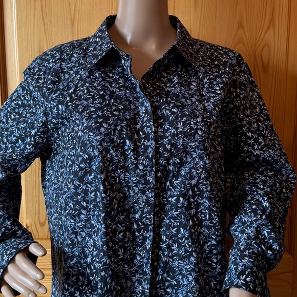 Lafayette 148 Womens Shirt Button Up Tunic Top Size XL Cotton Blue Floral - Picture 2 of 12
